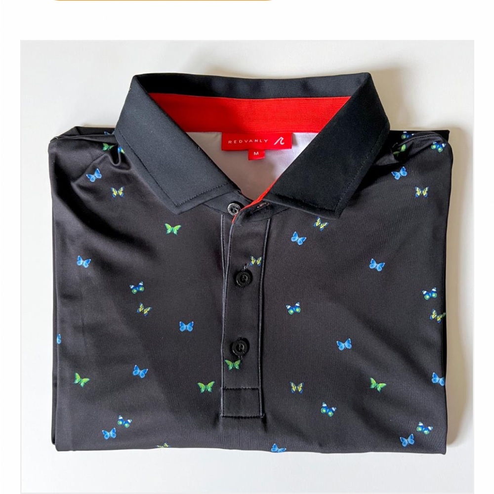 NEW Redvanly mens golf polo! Fullerton Butterfly Redvanly Golf Polo tuxedo black